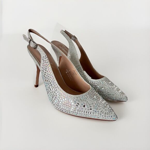 Lauren Lorraine Rachel Silver Shimmer Sling Back Heels Sz 8 Wedding Christmas - Picture 2 of 14